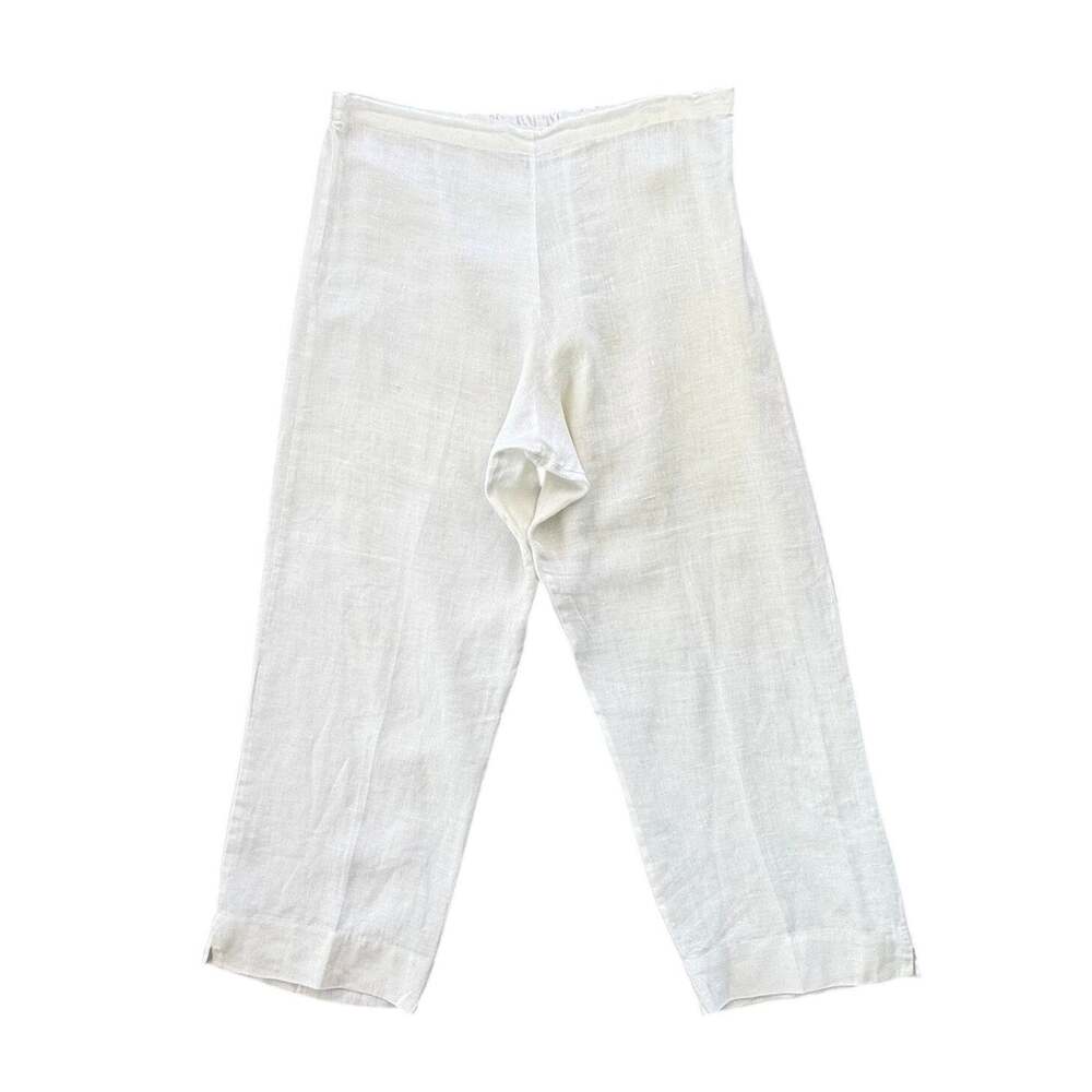 Bryn Walker White 100% Linen Lagenlook Lightweight Coastal Casual Grandma Pants